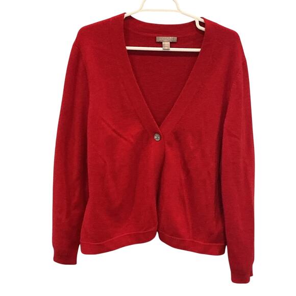 Charter Club Womens Cashmere Cardigan Sweater Plus Size 1X Bright Red Classic - Picture 1 of 6
